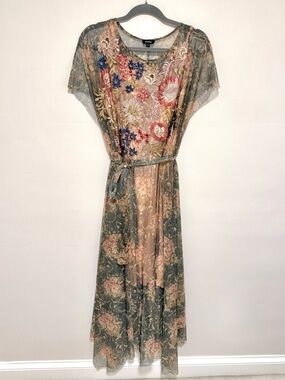 Tolani earth toned Sheer Floral special occasion Dress